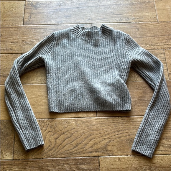 Brandy Melville Tops - Brandy Melville Gray Ribbed Long Sleeve Crop Top Mockneck